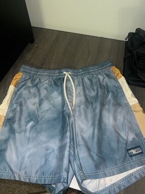 Vans Light Blue Athletic Shorts with Cream and Tan Side Panels